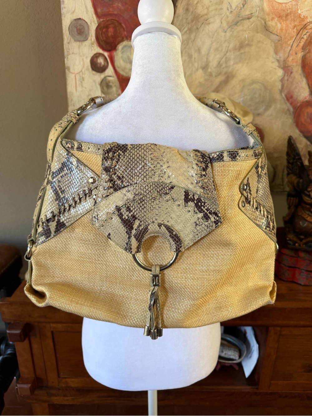 Cole Haan Collection Summer 2006 Raffia & Python Hobo Bag Y2K - Picture 2 of 8